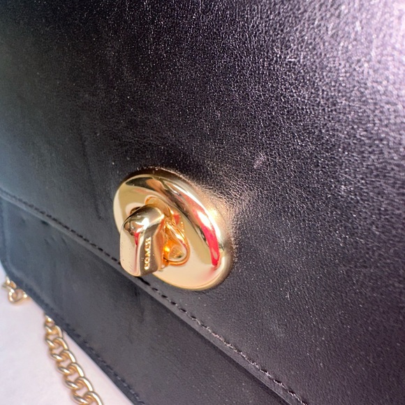 Coach Black Leather Chain Crossbody Purse - Picture 5 of 11